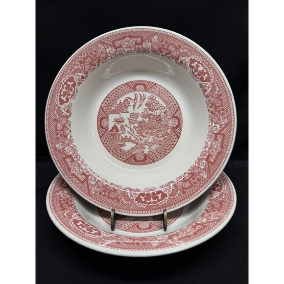 Set Of 2 Vintage Pink/ Red Willow Ware Royal China Serving Bowl 8.5” X 1.5” Deep - Picture 1 of 13